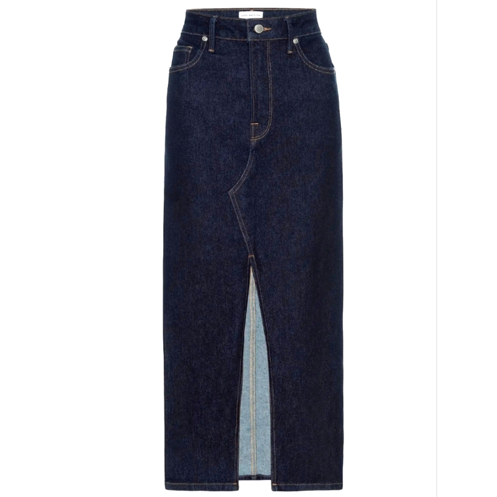 NWOT Good American Dark Indigo Denim Midi Skirt with Front Slit